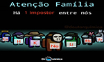 Personagens estilo Among Us à frente de um fundo preto enquanto seguram símbolos dos elementos da tabela periódica (Cs, H, K, Na, Li, Rb, Fr). Acima há um texto que diz "Atenção Família, há um impostor entre nós". Abaixo, há o logo do Dr. Química.